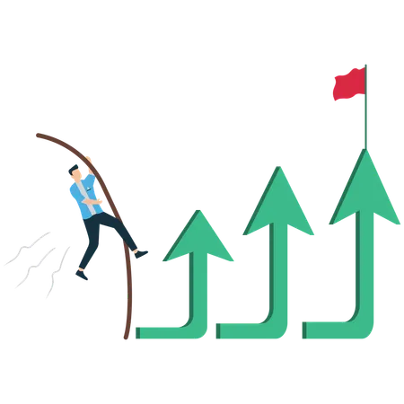 Businessman Using Pole Vault to Overcome Financial Growth Challenges  Illustration