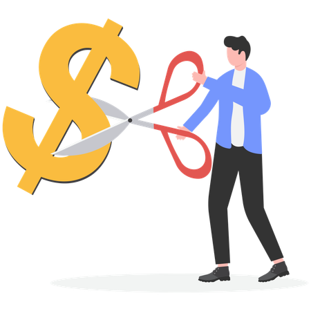 Businessman using scissor Cutting dollar  Illustration