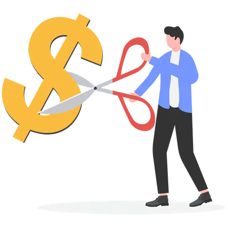 Businessman using scissor Cutting dollar  Illustration