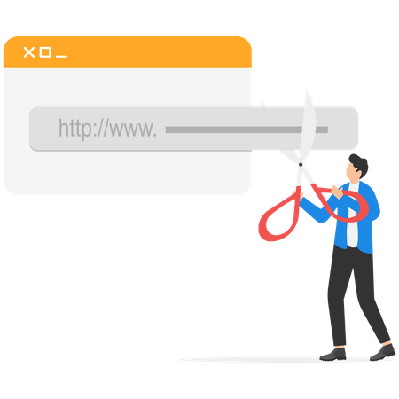 Businessman using scissor to cut an address bar  Illustration