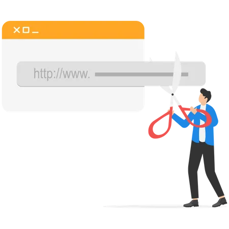 Businessman using scissor to cut an address bar  Illustration