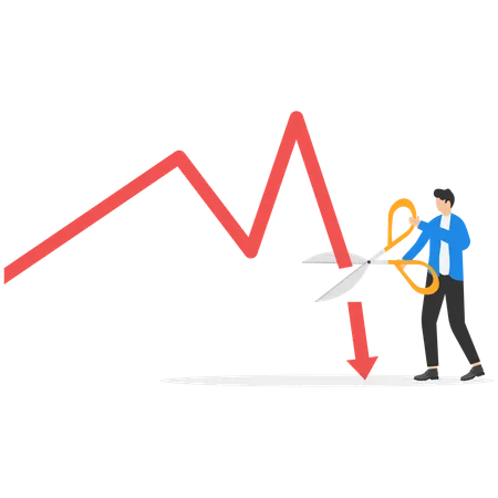 Businessman using scissors cut falling chart  Illustration
