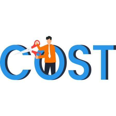 Businessman Using Scissors to Reduce Cost Financial  Illustration