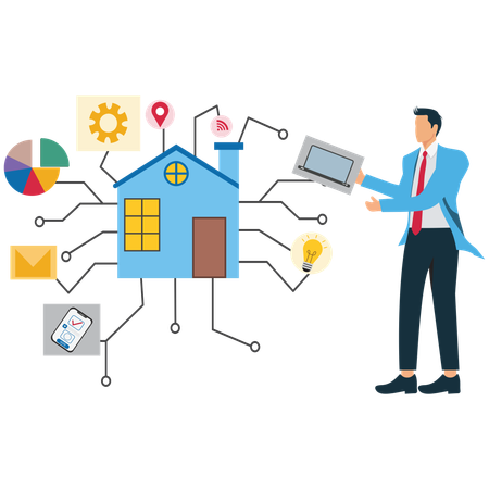 Businessman using Smart Home Devices  Illustration