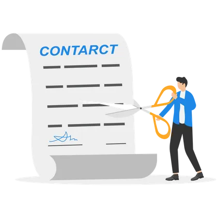 Contract Cancellation Or Agreement Terminated Partnership Breaking Signed Business Deal Code Of Conduct Mistake Concept Confident Businessman Using Sword To Cut Agreement Contract Document Apart Illustration