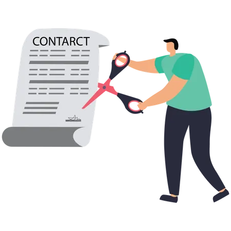 Businessman using sword to cut agreement contract document apart  Illustration