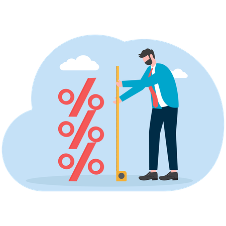 Businessman using tape measure to measure height of percentage symbol  Illustration