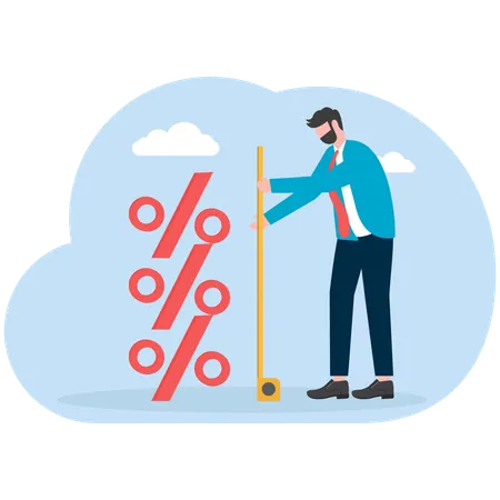Businessman using tape measure to measure height of percentage symbol  Illustration