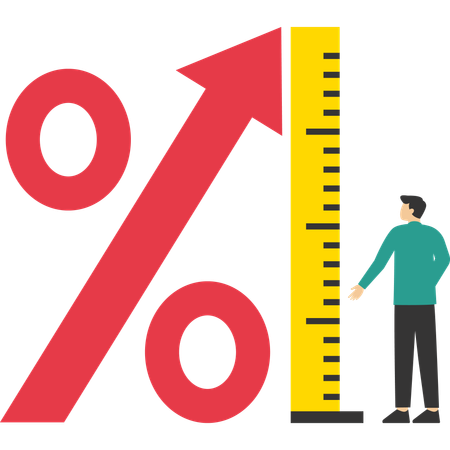 Businessman using tape measure to measure height of percentage symbol  Illustration