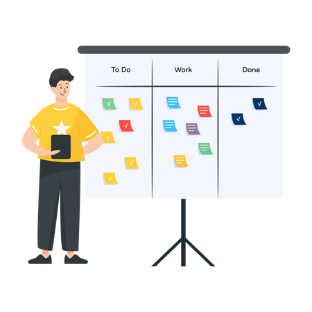 Businessman using task board for planning workflow  Illustration