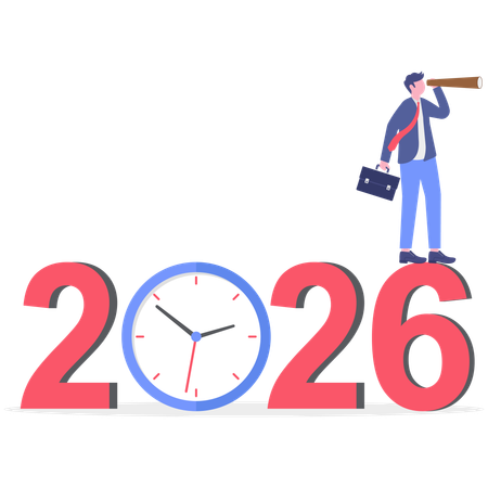 Businessman using telescope find new year 2026 business vision  Illustration