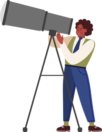 Businessman using telescope finding business vision  Illustration