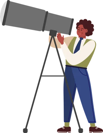 Businessman using telescope finding business vision  Illustration