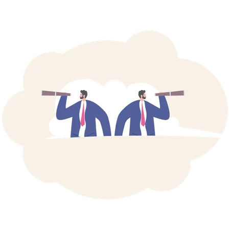 Businessmans Sitting On A Cloud Businessman Using Telescope Looking For Success Vector Illustration Flat Illustration