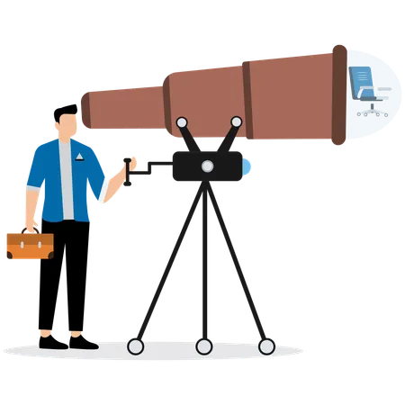 Businessman using telescope to find new vacant chair  Illustration