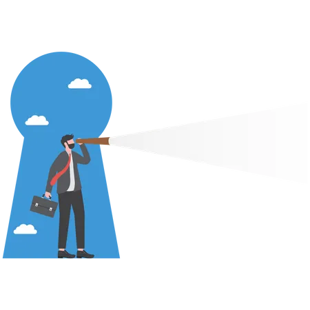 Business Vision Concept Businessman Using Telescope To Look Into The Distance Self Discovery Positive Psychology And Self Awareness Illustration
