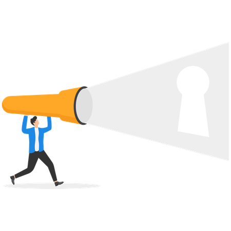 Businessman using torch find way out of difficult situation  Illustration