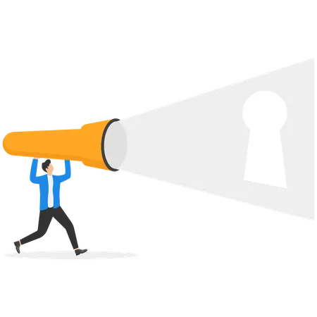 Businessman using torch find way out of difficult situation  Illustration