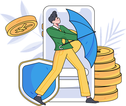 Businessman using umbrella to save funds  Illustration