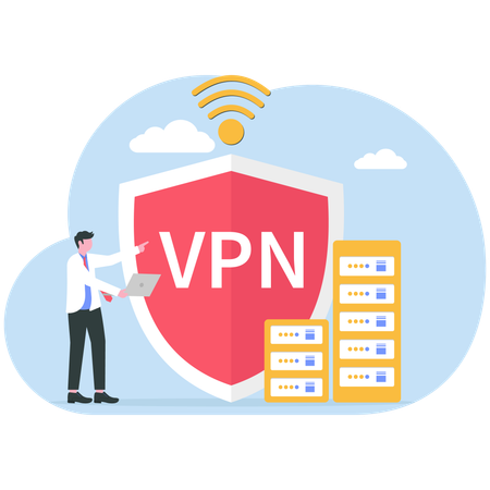 Businessman using vpn service  Illustration