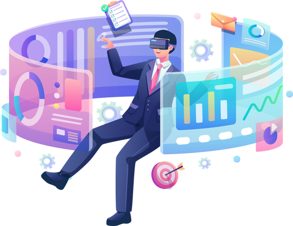 Businessman using VR technology for analysis  Illustration