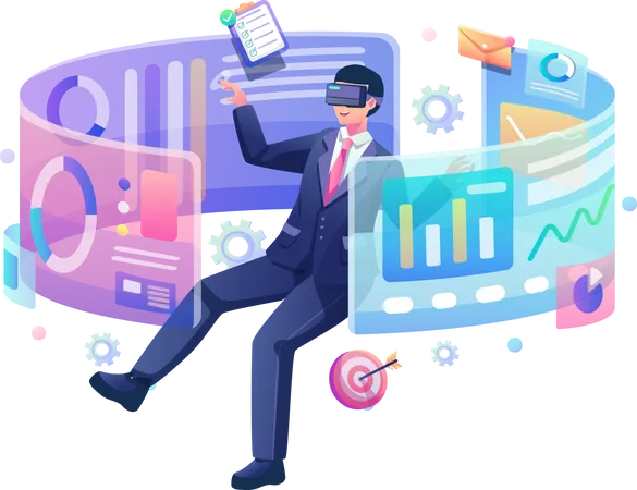 Businessman using VR technology for analysis  Illustration