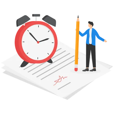 Businessman verifies project status according to business deadlines  Illustration