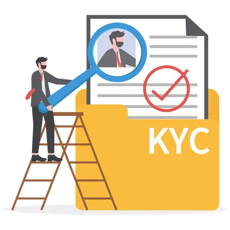 KYC Or Know Your Customer With Business Verifying The Identity Of Its Clients Through A Magnifying Glass Vector Illustrator Illustration