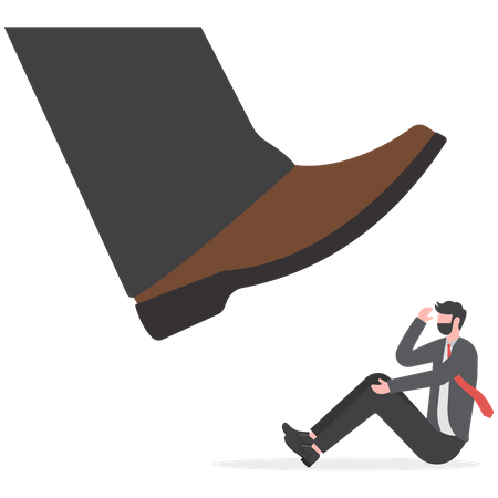 Businessman versus big foot  Illustration