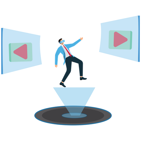 Businessman viewing 3D Hologram Projection  Illustration