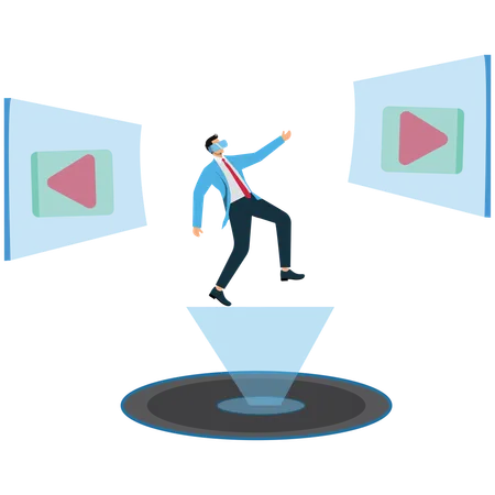 Businessman viewing 3D Hologram Projection  Illustration