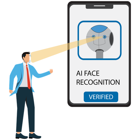 Businessman viewing AI Face Recognition  Illustration