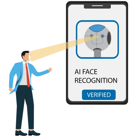 Businessman viewing AI Face Recognition  Illustration