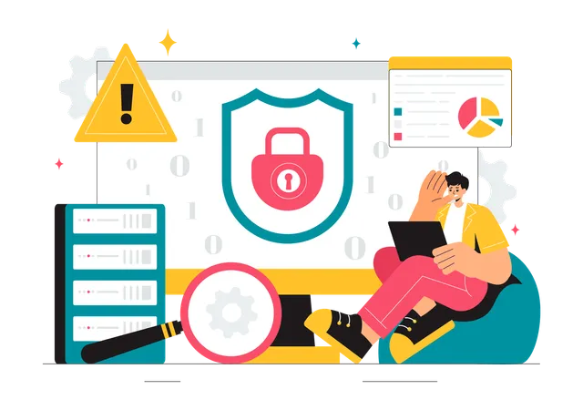 Businessman viewing analysis page and encounters error  Illustration