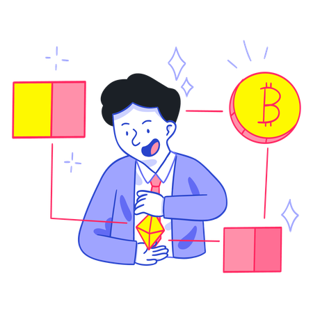 Businessman viewing at Cryptocurrency and Blockchain technology  Illustration