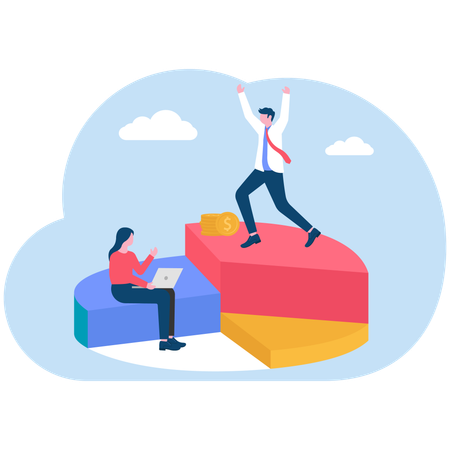 Businessman viewing at pie diagram details  Illustration