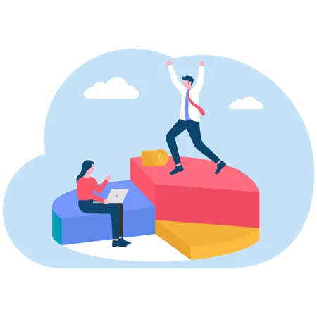 Businessman viewing at pie diagram details  Illustration