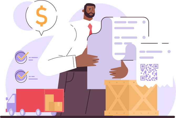 Businessman viewing at shopping invoice  Illustration