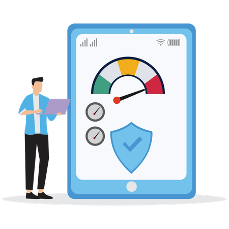 Businessman viewing Business Credit Score Report  Illustration
