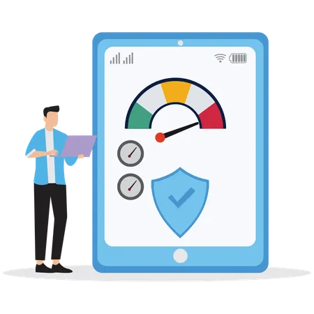 Businessman viewing Business Credit Score Report  Illustration
