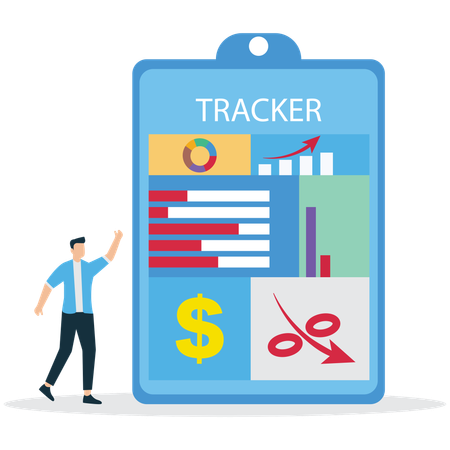 Businessman viewing Business Expense Tracker  Illustration