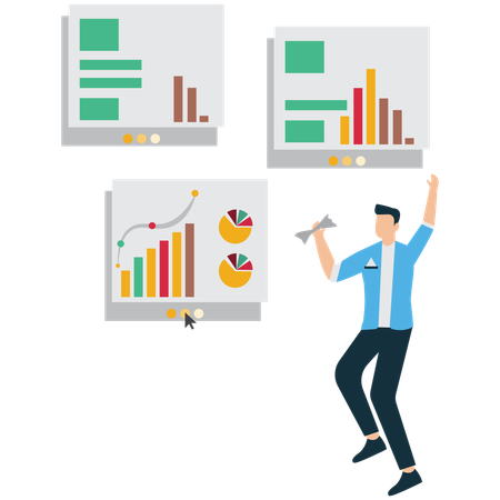 Businessman viewing Business Performance Metrics  Illustration
