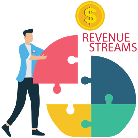 Businessman viewing Business Revenue Streams  Illustration