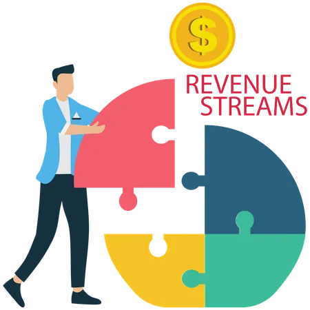 Businessman viewing Business Revenue Streams  Illustration