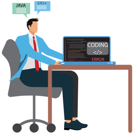 Businessman viewing Coding on Laptop  Illustration