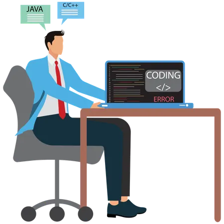 Businessman viewing Coding on Laptop  Illustration