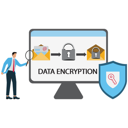 Businessman viewing Data Encryption Process  Illustration