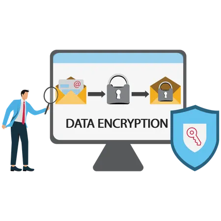 Businessman viewing Data Encryption Process  Illustration