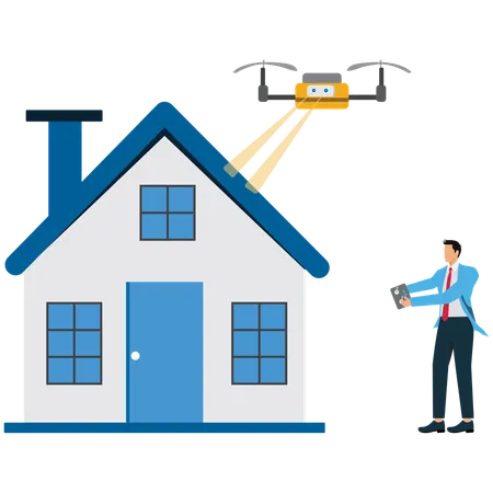 Businessman viewing Electric Drone Surveillance  Illustration