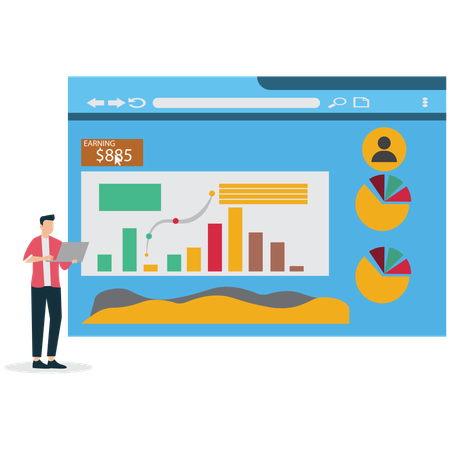 Businessman viewing Financial Dashboard Interface  Illustration